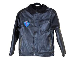 Hawke & Co Outfitters Jacket Boys 10/12 Faux Leather Fur Fleece Winter Coat